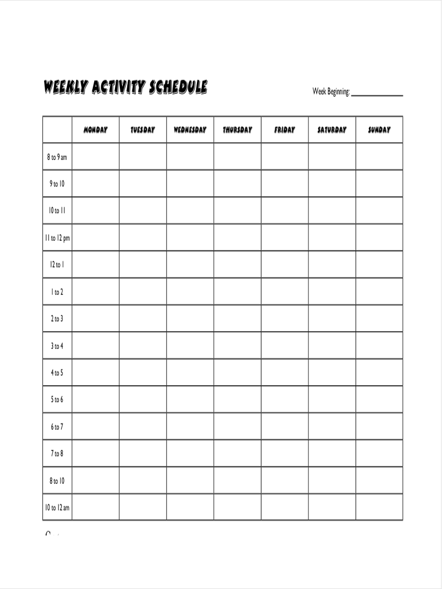 10+ Activity Schedule Examples In Google Docs | Ms Word | Pages | Pdf Within Blank Activity Calendar Template