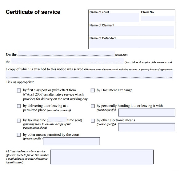10 Certificate Of Service Templates To Download For Free | Sample Templates Inside Certificate Of Service Template Free