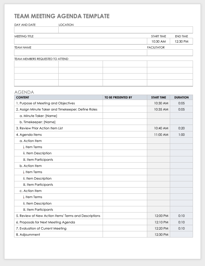 10+ Free Meeting Agenda Templates For Microsoft Word | Smartsheet for Event Agenda Template Word
