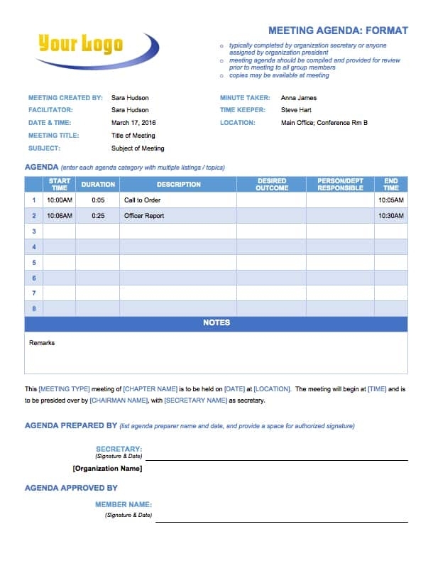 10+ Free Meeting Agenda Templates For Microsoft Word | Smartsheet With Regard To Event Agenda Template Word