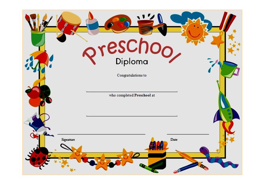 10+ Free Preschool Diploma Certificate Templates In School Certificate Templates Free