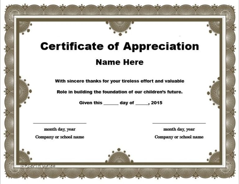11 Free Appreciation Certificate Templates - Word Templates For Free Throughout Formal Certificate Of Appreciation Template