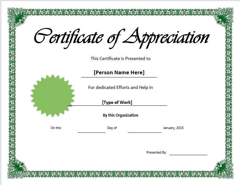 11 Free Appreciation Certificate Templates - Word Templates For Free With Printable Certificate Of Recognition Templates Free