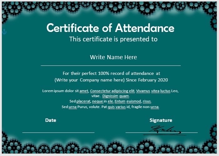 11 Free Perfect Attendance Certificate Templates - My Word Templates for Attendance Certificate Template Word