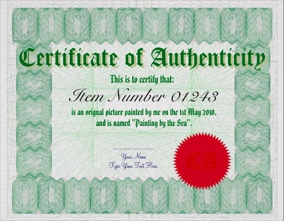 12+ Certificate Of Authenticity Templates – Word Excel Samples Pertaining To Certificate Of Authenticity Template