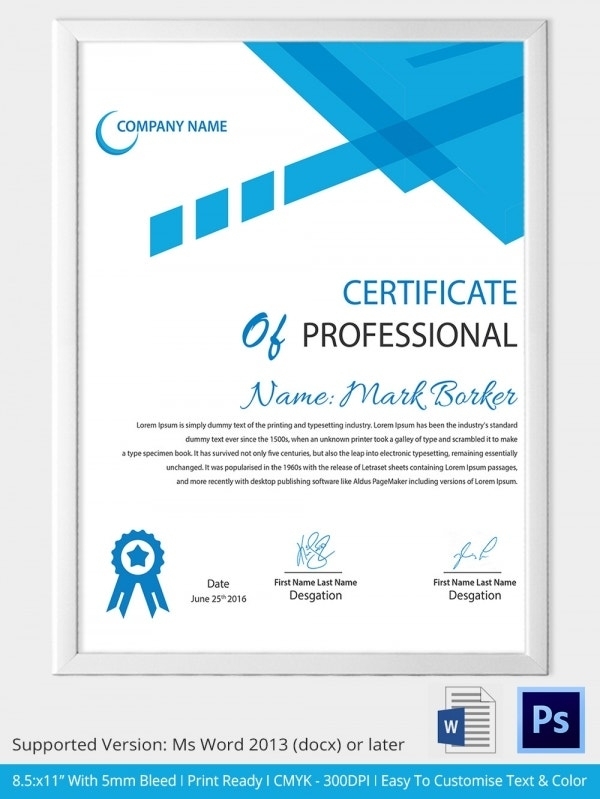 12+ Professional Certificate Templates – Free Word Format Download Pertaining To Professional Award Certificate Template