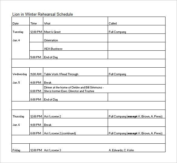 14+ Rehearsal Schedule Templates – Word, Excel, Pdf | Free & Premium With Rehearsal Report Template
