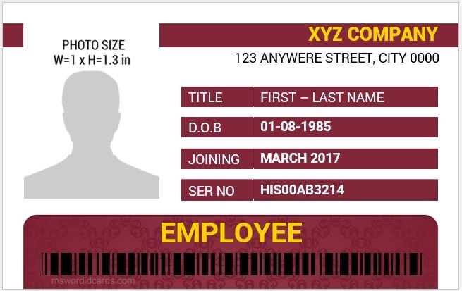 15 Employee Id Card Templates For Various Professions | Free With Regard To Employee Card Template Word