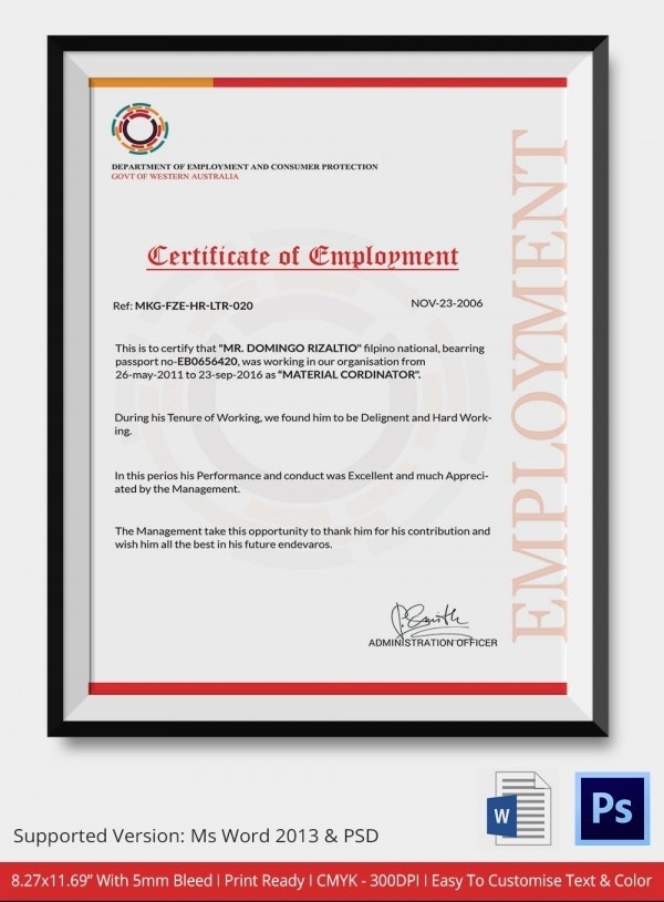 15+ Sample Certificate Of Employment Templates - Free Sample, Example In Certificate Of Employment Template