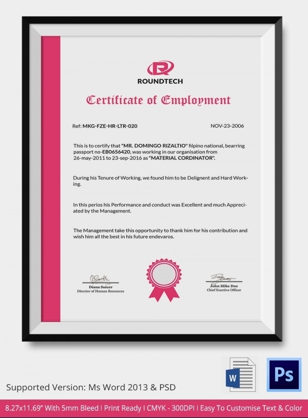 15+ Sample Certificate Of Employment Templates – Free Sample, Example Intended For Sample Certificate Employment Template