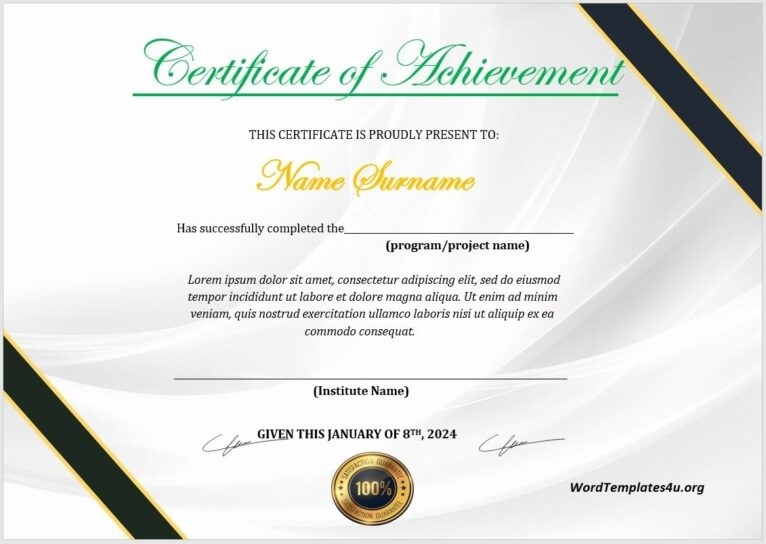16 Free Achievement Certificate Templates - Ms Word Templates Inside Word Template Certificate Of Achievement
