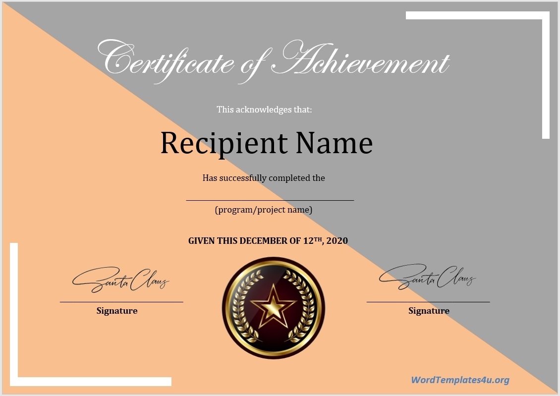 16 Free Achievement Certificate Templates - Ms Word Templates with Word Certificate Of Achievement Template