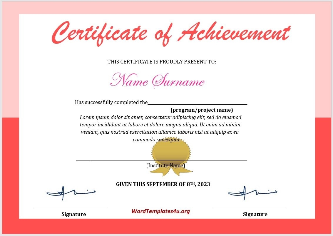16 Free Achievement Certificate Templates – Ms Word Templates Within Winner Certificate Template