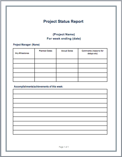 18+ Free Project Status Report Templates - Word Templates For Free Download Throughout Project Manager Status Report Template