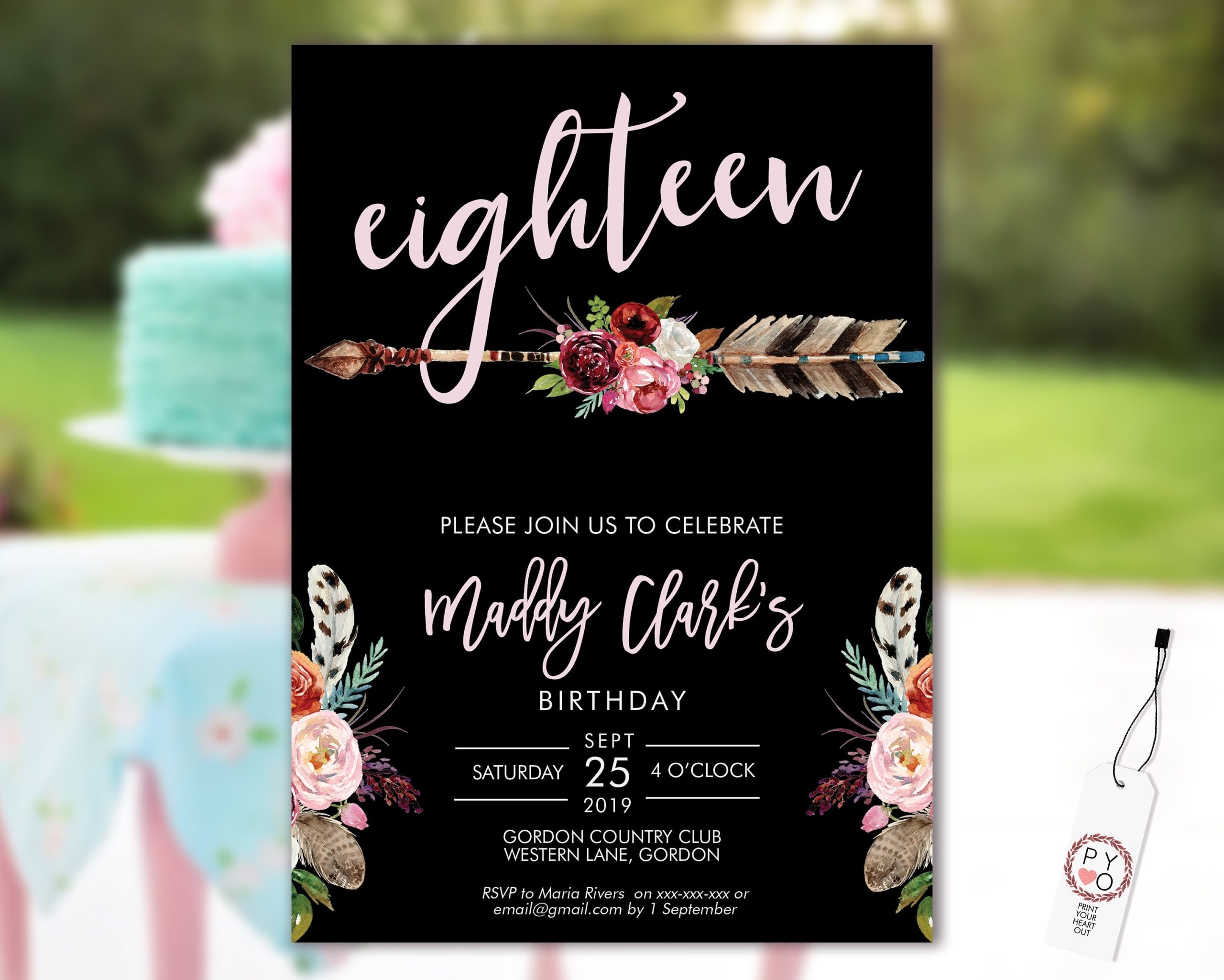 18Th Birthday Boho Arrow Invitation Printable Template, Pink Floral Throughout Event Invitation Card Template