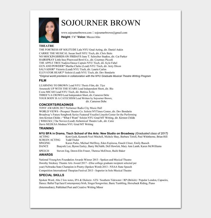 20 Free Acting Resume Templates (Word And Pdf) - Docformats For Theatrical Resume Template Word