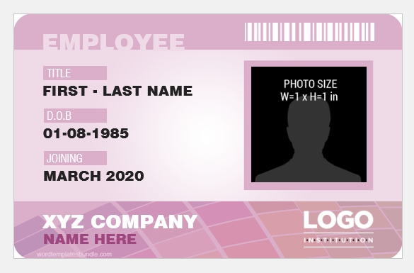 20 Free Id Card Templates For Every Profession | Formal Word Templates Within Employee Card Template Word