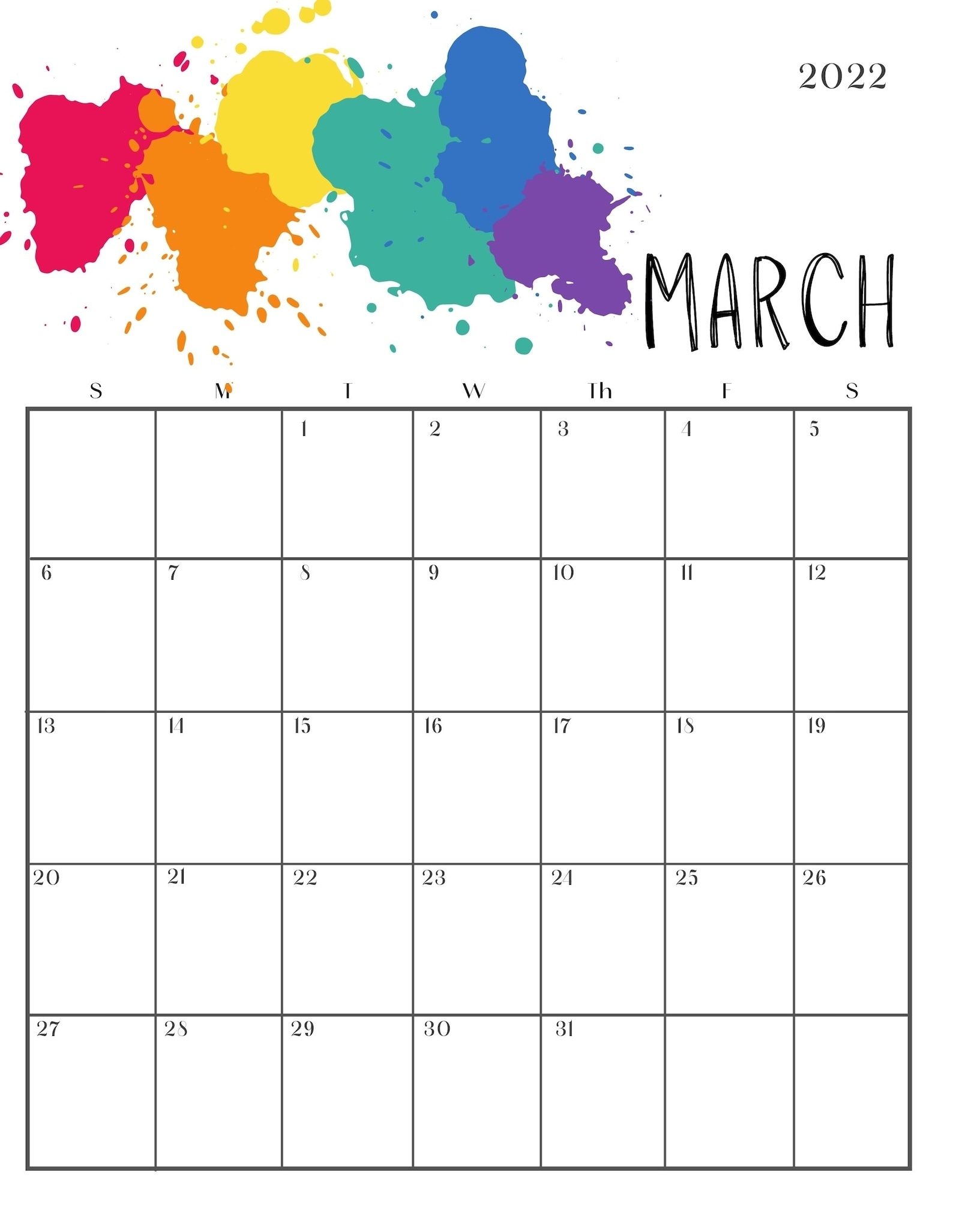 2022 Calendar Kids Calendar Printable Calendar 2022 – Etsy España With Blank Calendar Template For Kids