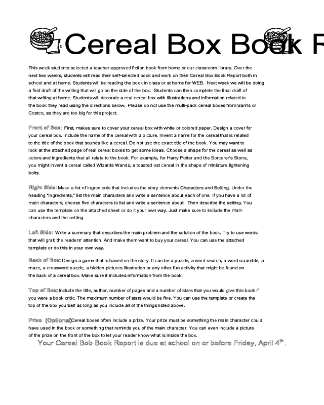2022 Cereal Box Book Report Template - Fillable, Printable Pdf &amp; Forms throughout Cereal Box Book Report Template