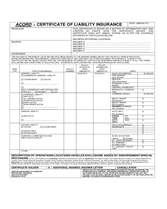 2022 Certificate Of Liability Insurance Form - Fillable, Printable Pdf Intended For Certificate Of Liability Insurance Template