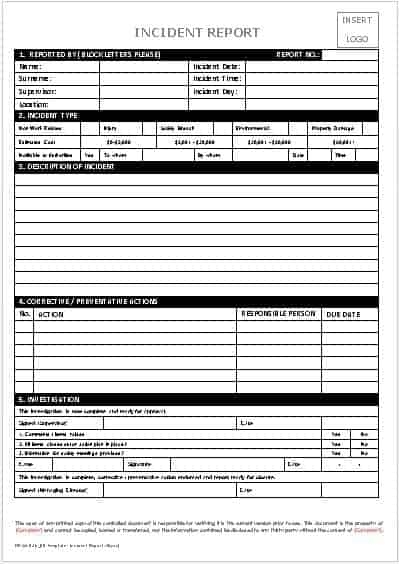 21+ Free 13+ Free Incident Report Templates – Word Excel Formats Inside Incident Report Register Template