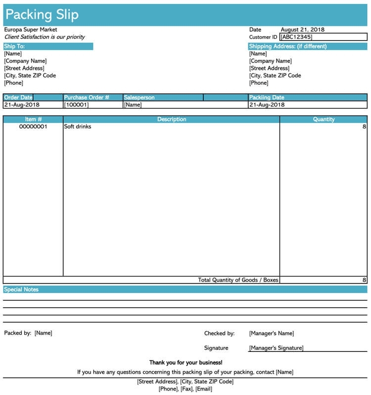 25+ Free Shipping & Packing Slip Templates (For Word & Excel) With Blank Packing List Template