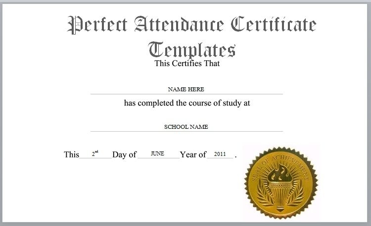 26 Free Perfect Attendance Certificate Templates - Templates Bash Regarding Perfect Attendance Certificate Template