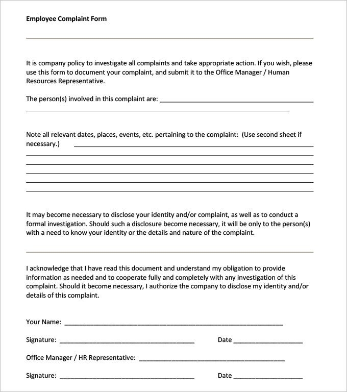 26+ Hr Complaint Forms – Free Sample, Example Format | Free & Premium In Sexual Harassment Investigation Report Template