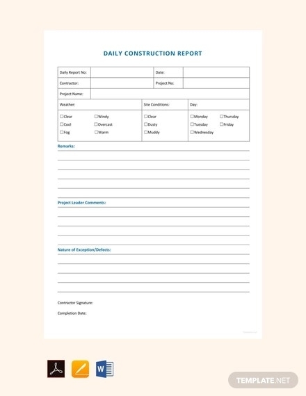 27+ Free Daily Construction Report Templates – Pdf, Google Docs, Ms With Regard To Daily Site Report Template