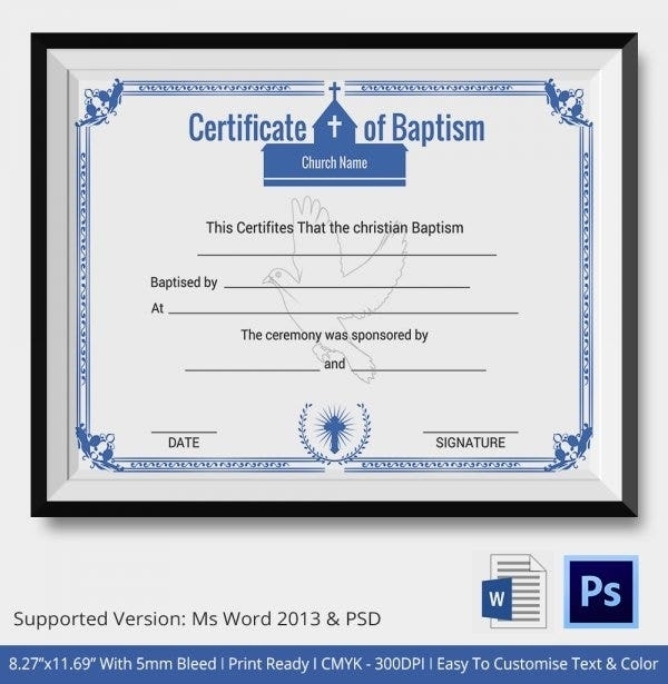 27+ Sample Baptism Certificate Templates – Free Sample, Example, Format With Christian Certificate Template