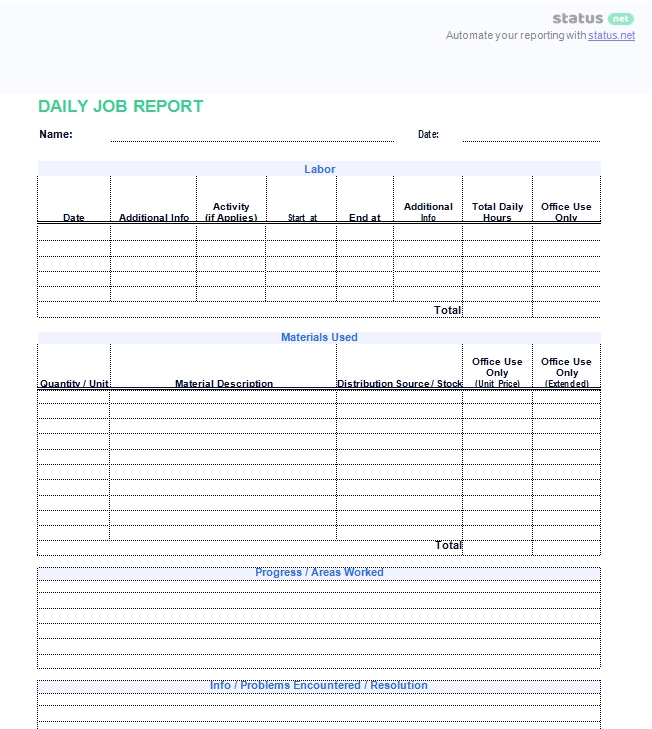 3 Best Examples: Daily Report Template | Free Templates Download With Regard To Daily Report Sheet Template