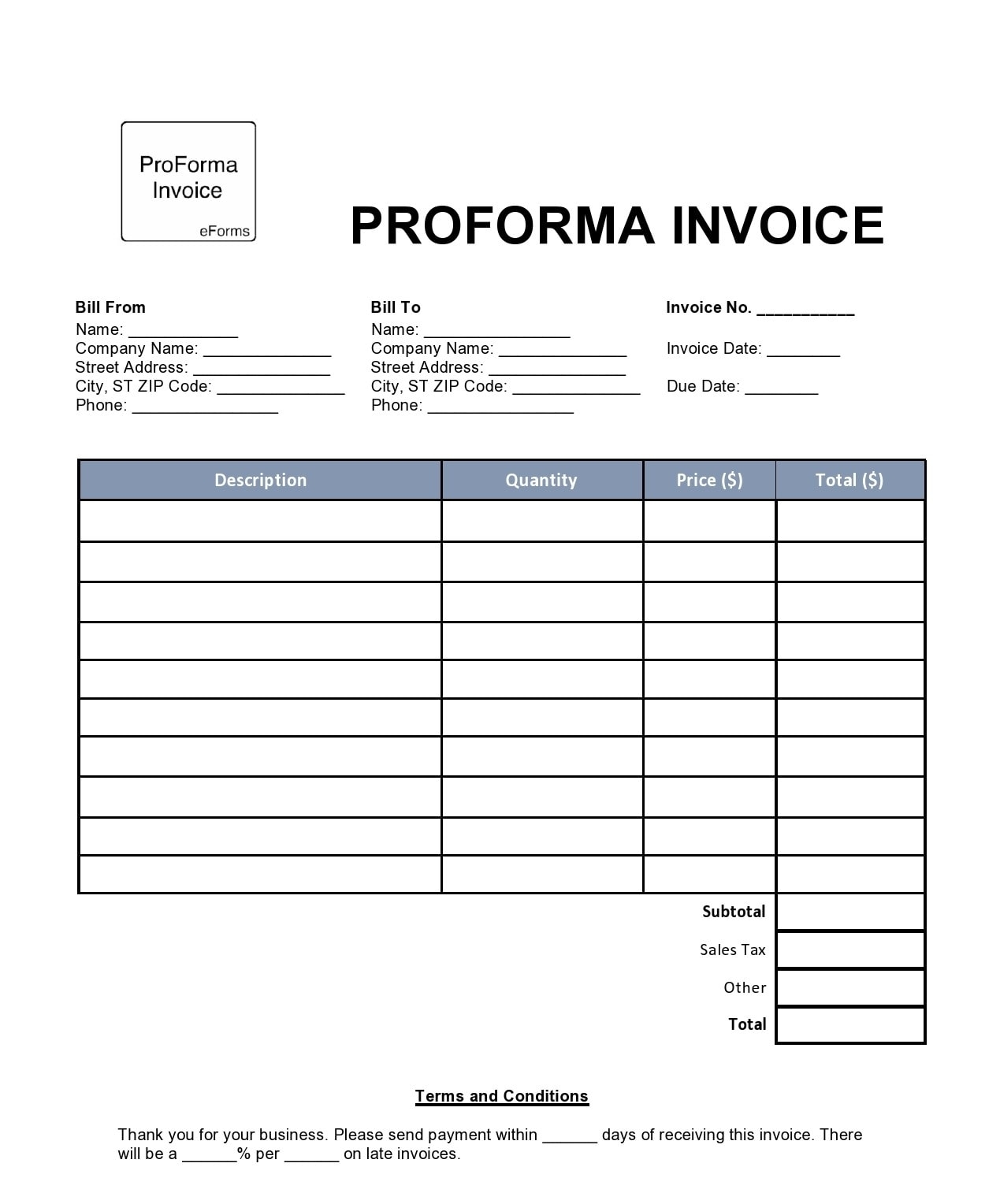 30 Free Proforma Invoice Templates [Excel, Word, Pdf] – Templatearchive Intended For Free Proforma Invoice Template Word