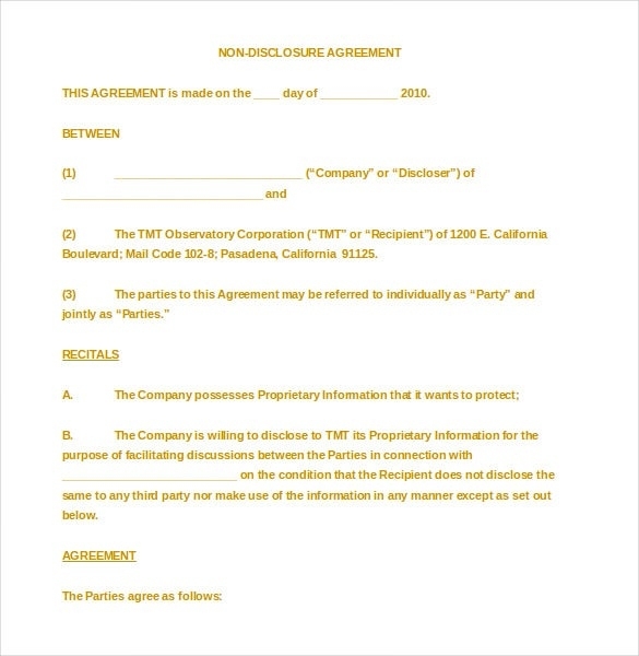 30+ Word Non Disclosure Agreement Templates Free Download | Free Inside Nda Template Word Document