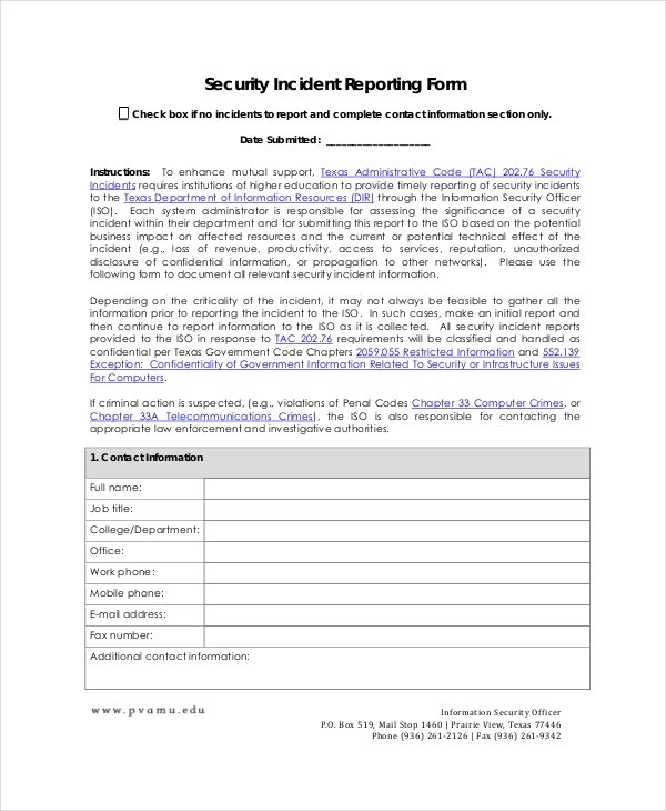 31+ Sample Incident Report Templates – Pdf, Docs, Word | Free & Premium With Regard To Incident Report Form Template Doc