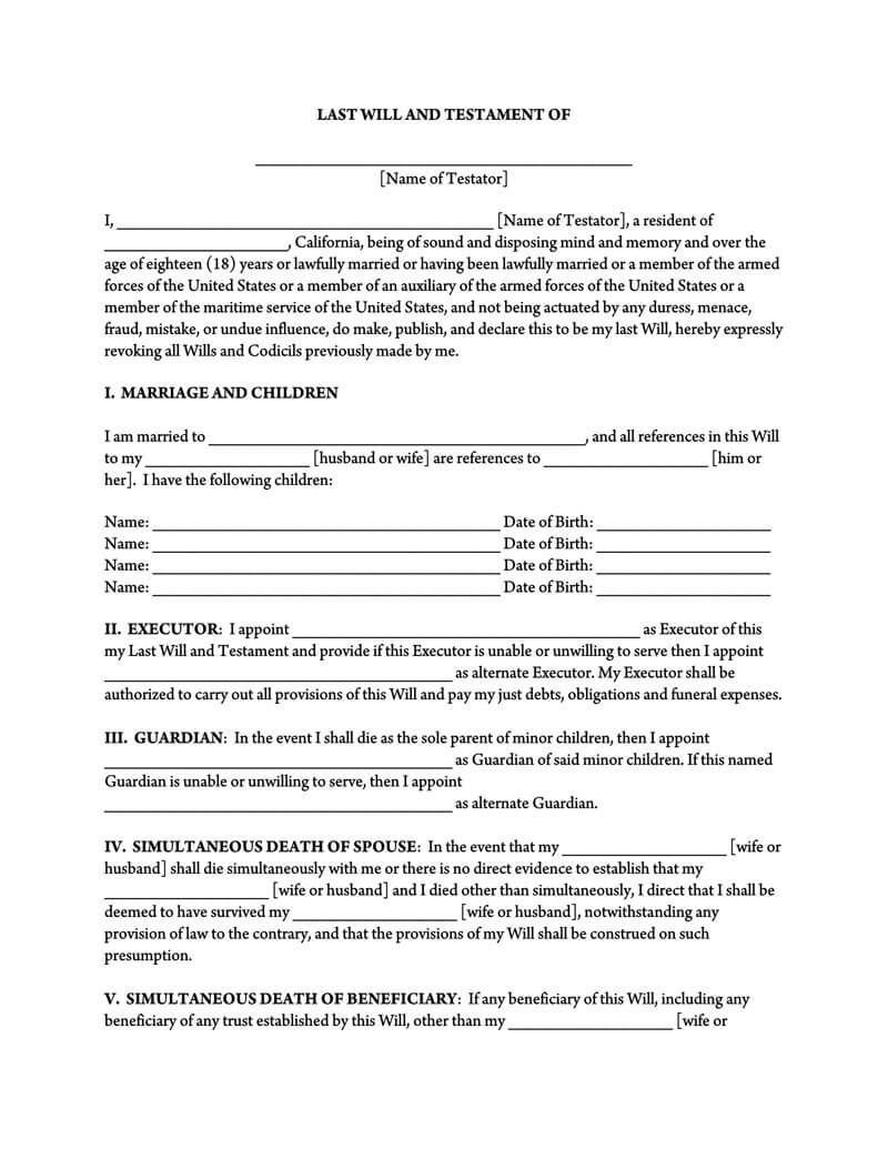 35 Free (Blank) Last Will And Testament Forms (Word - Pdf) In Blank Legal Document Template