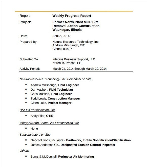 36+ Weekly Activity Report Templates – Pdf, Doc | Free & Premium Templates Throughout Engineering Progress Report Template