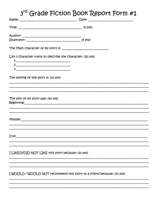 3Rd Grade Fiction Book Report Form Printable Pdf Download Pertaining To Character Report Card Template
