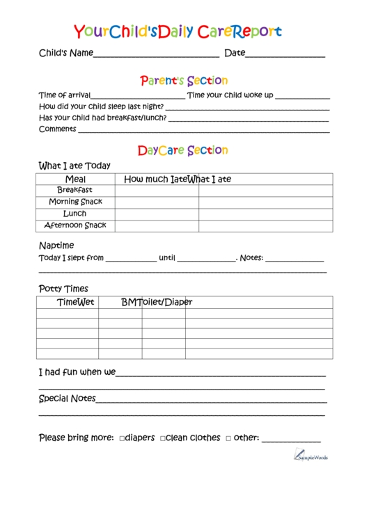 4 Daycare Daily Report Sheets Free To Download In Pdf Pertaining To Daycare Infant Daily Report Template
