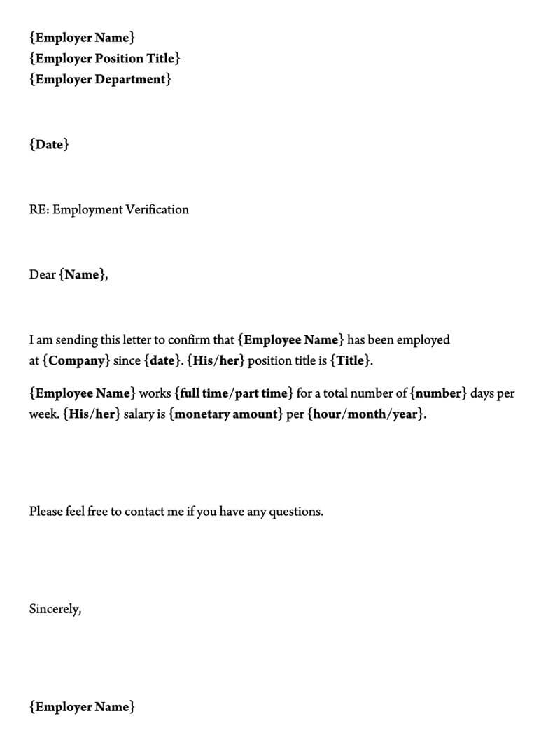 40+ Employment Verification Letter Samples [Free Templates] With Regard To Employment Verification Letter Template Word