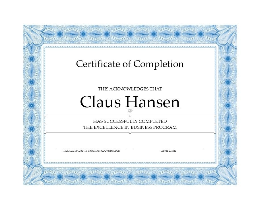 40 Fantastic Certificate Of Completion Templates [Word, Powerpoint] For Free Certificate Of Completion Template Word