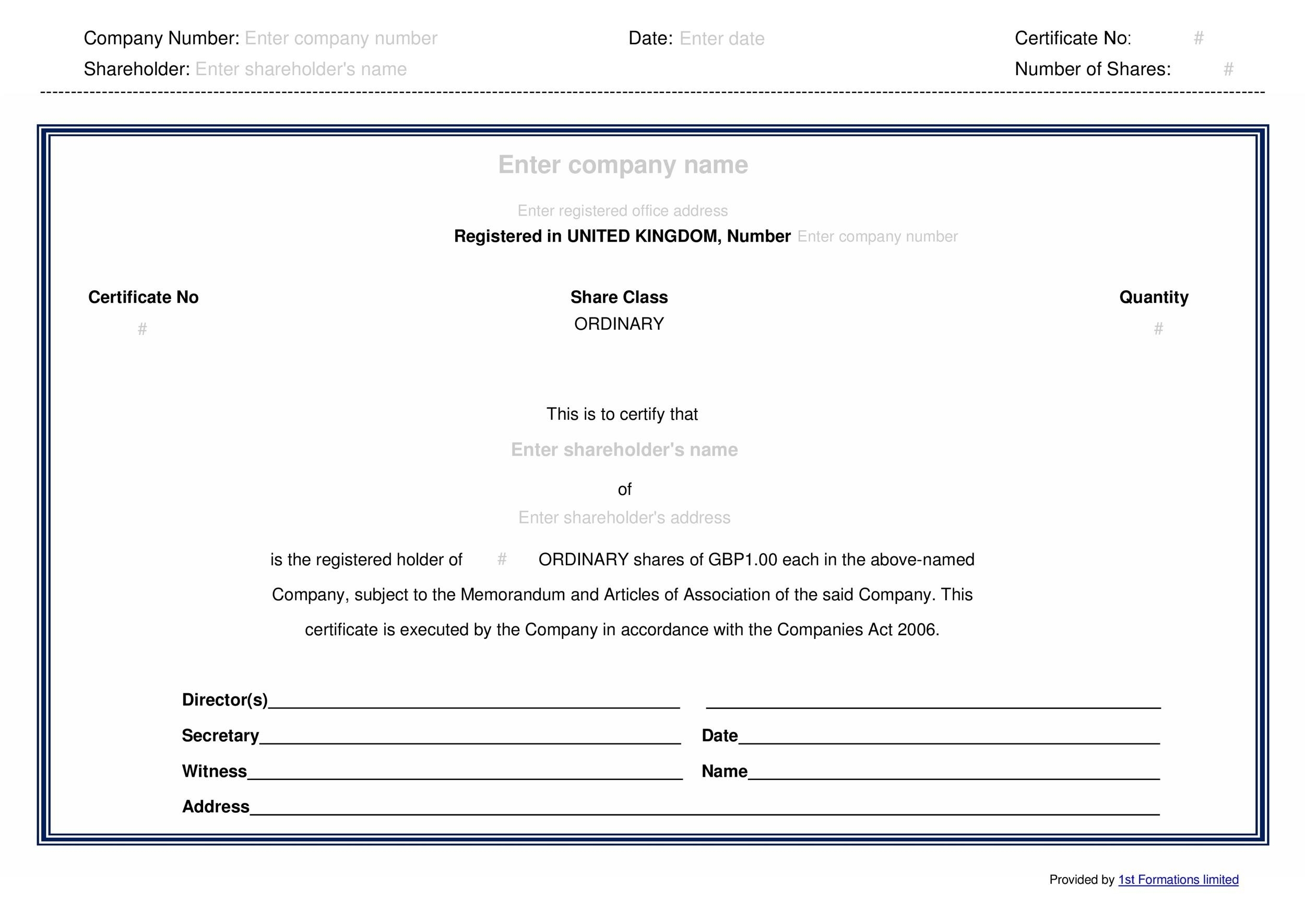 40+ Free Stock Certificate Templates (Word, Pdf) ᐅ Templatelab Within Blank Share Certificate Template Free