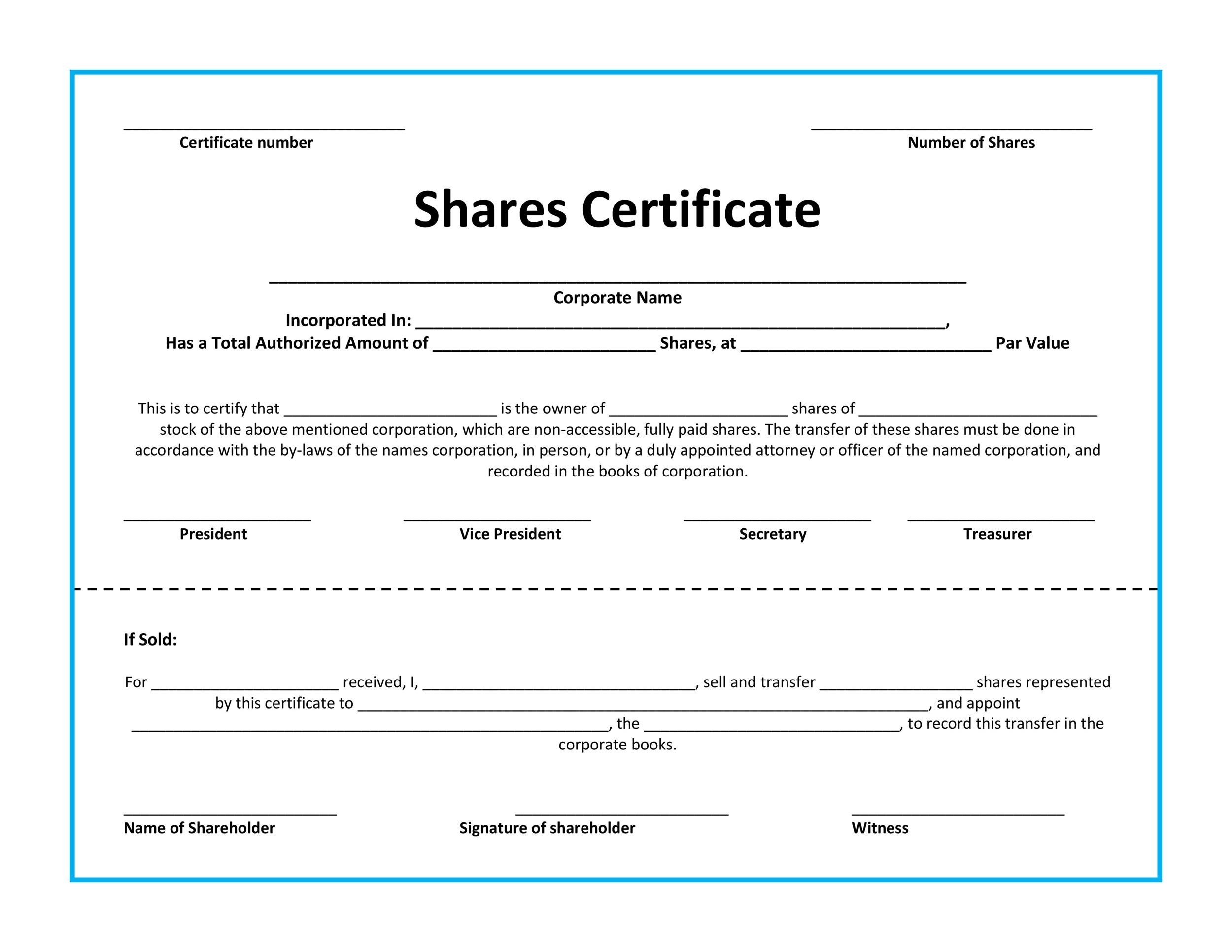 40+ Free Stock Certificate Templates (Word, Pdf) - Template Lab for Share Certificate Template Australia
