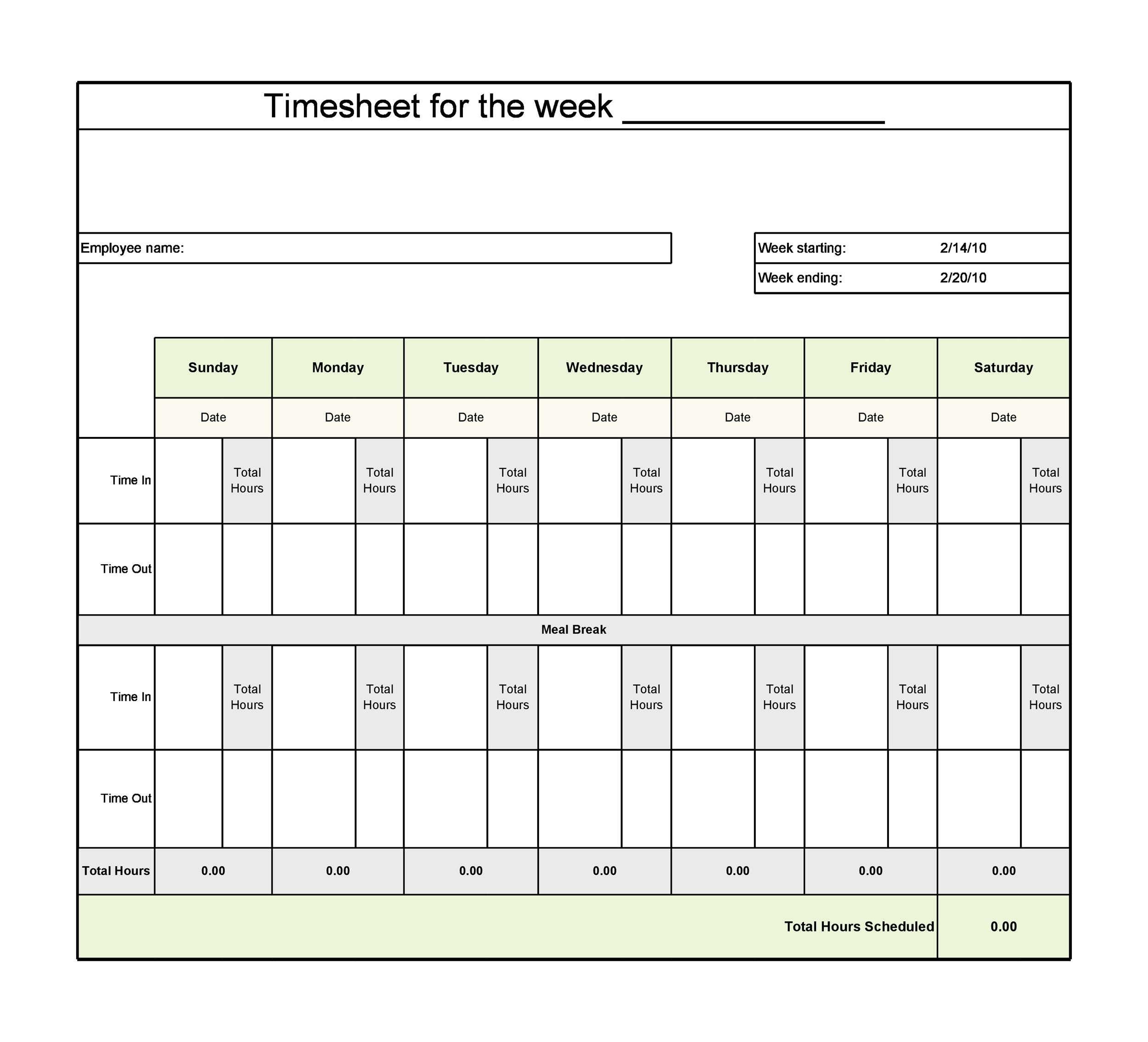 40 Free Timesheet / Time Card Templates - Template Lab With Regard To Weekly Time Card Template Free