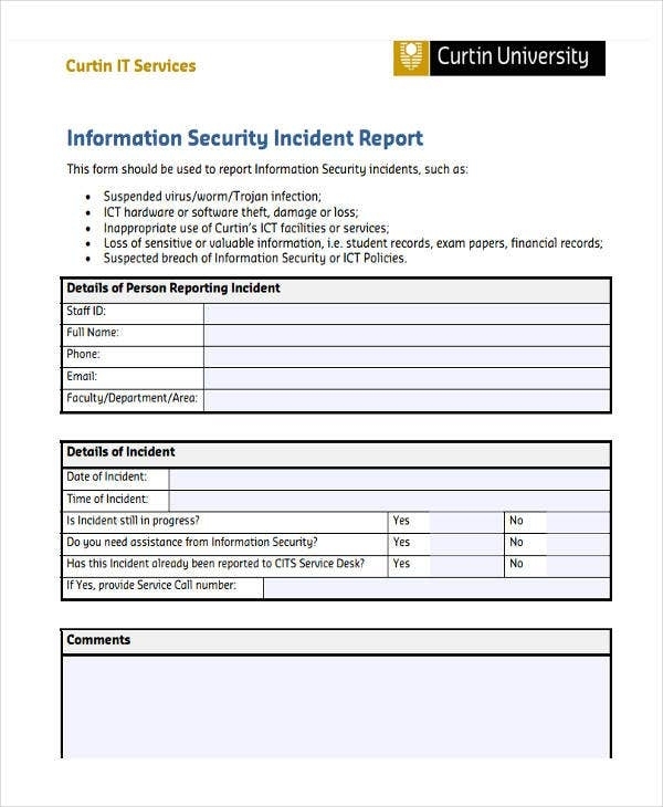 42+ Free Incident Report Templates – Pdf, Word | Free & Premium Templates Intended For Itil Incident Report Form Template