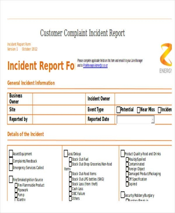 42+ Incident Report Templates – Pdf, Word, Google Docs | Free & Premium Intended For Customer Incident Report Form Template
