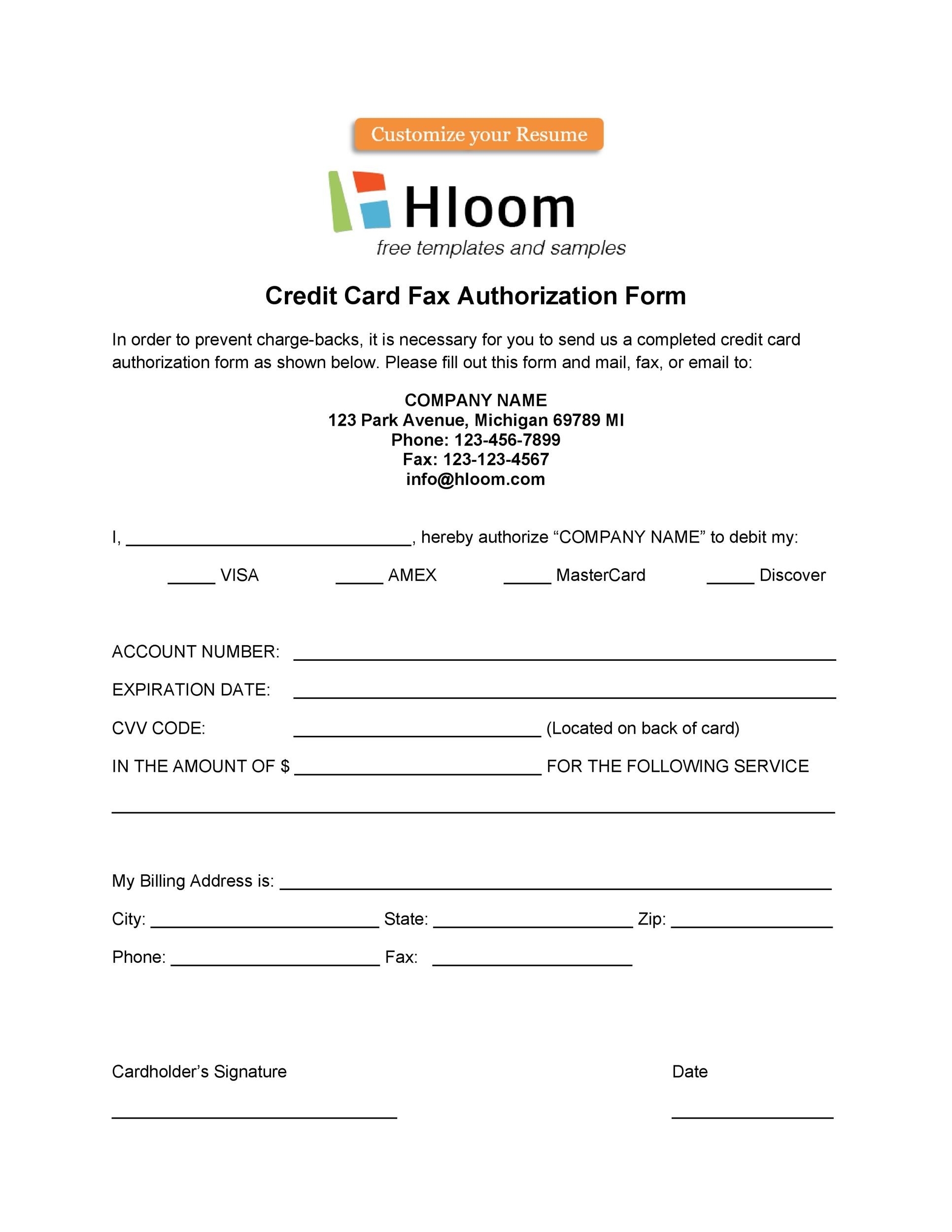 43 Credit Card Authorization Forms Templates {Ready To Use} Within Credit Card On File Form Templates