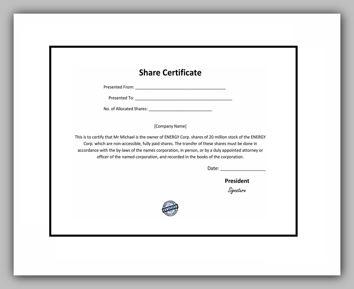 43 Free Share Certificate Template – Redlinesp Intended For Template Of Share Certificate