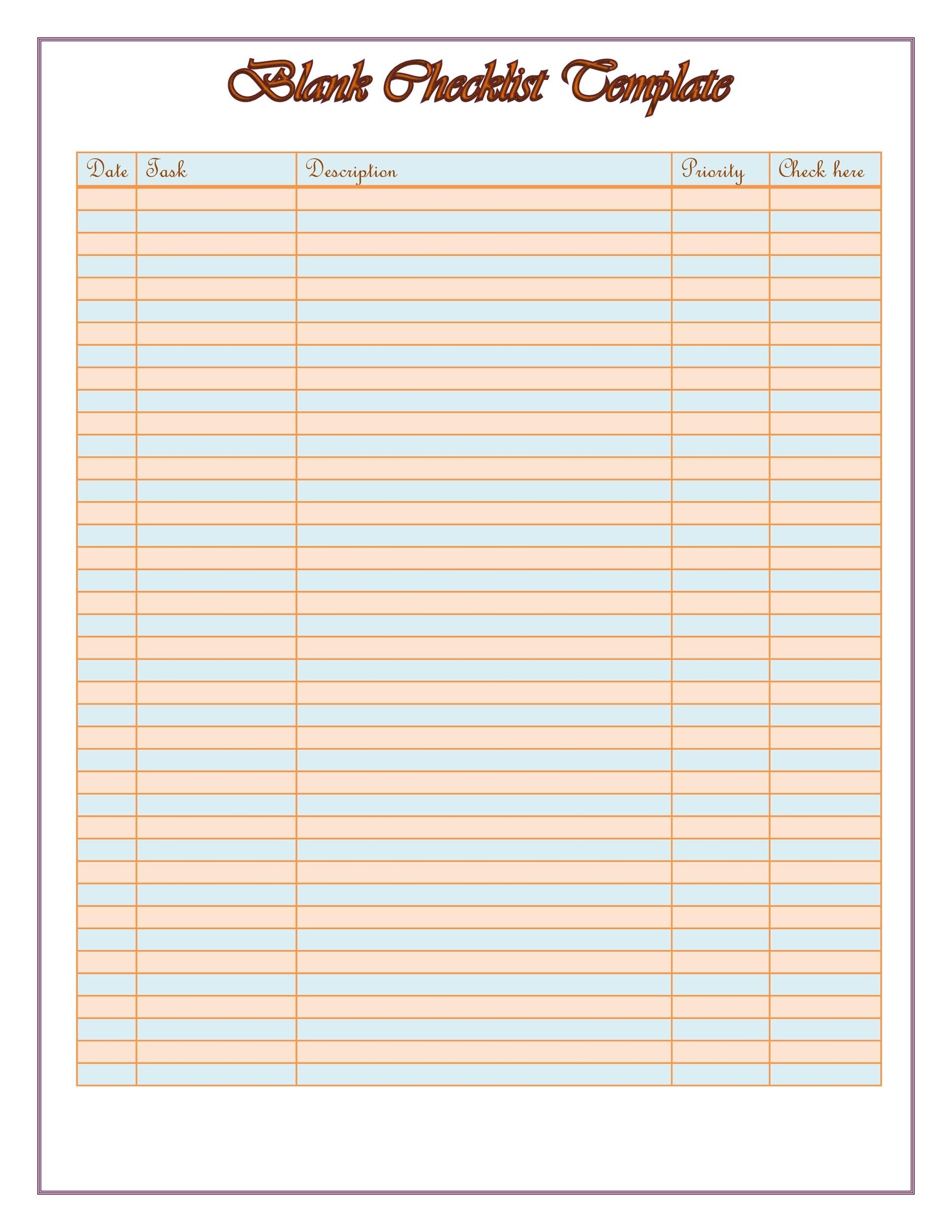 47 Printable To Do List & Checklist Templates (Excel, Word, Pdf) In Blank Checklist Template Pdf