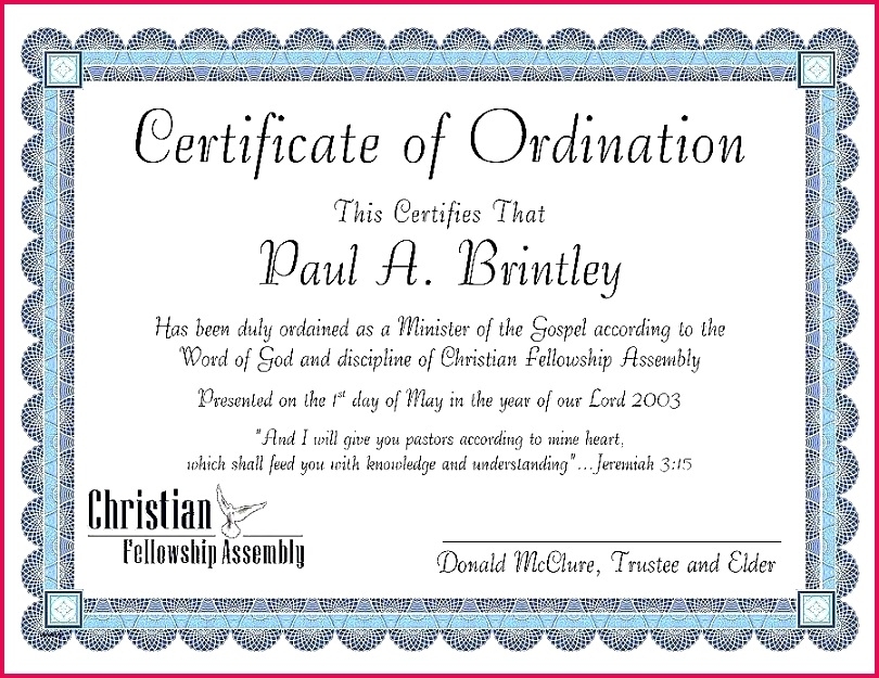 5 Free Certificate Of Ordination Templates 53577 | Fabtemplatez with regard to Free Ordination Certificate Template