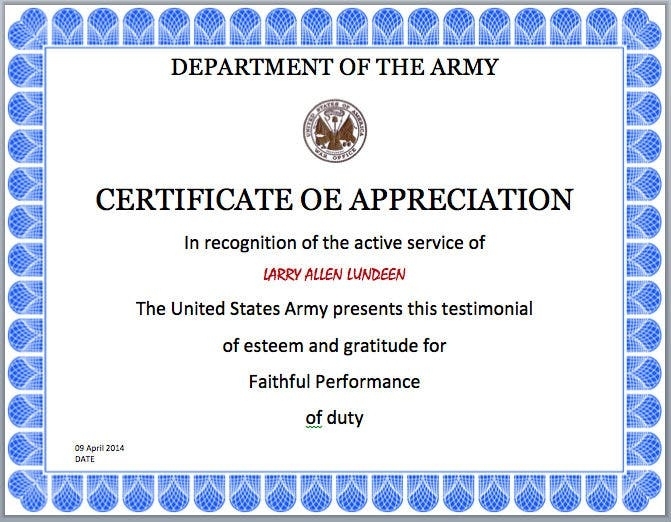 6+ Army Appreciation Certificate Templates - Pdf, Docx | Free &amp; Premium within Army Certificate Of Achievement Template